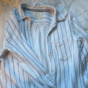 J. Crew White and Blue Striped Casual Shirt